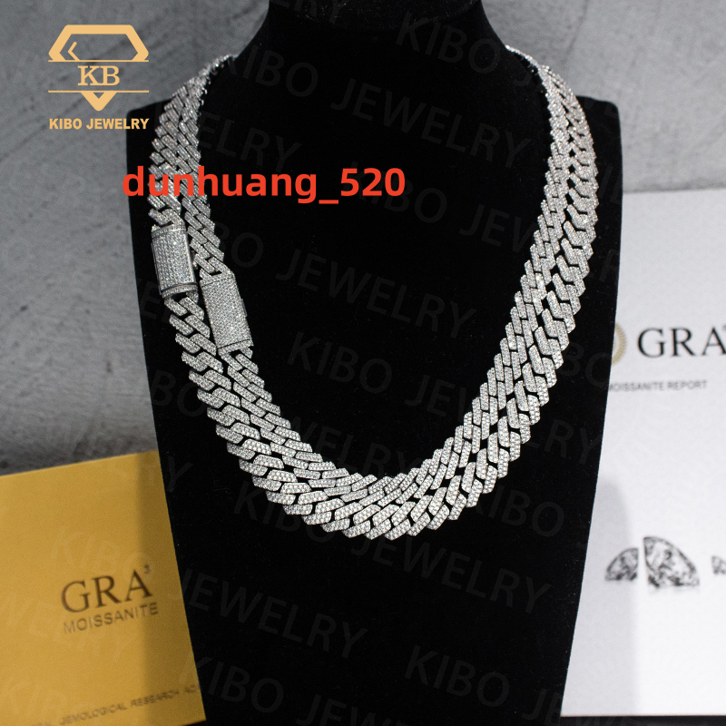 Pass Diamond Tester 10mm 12mm Iced Out Cuban Chain 925 Sterling Silver Moissanite Cuban Link Chain Necklace