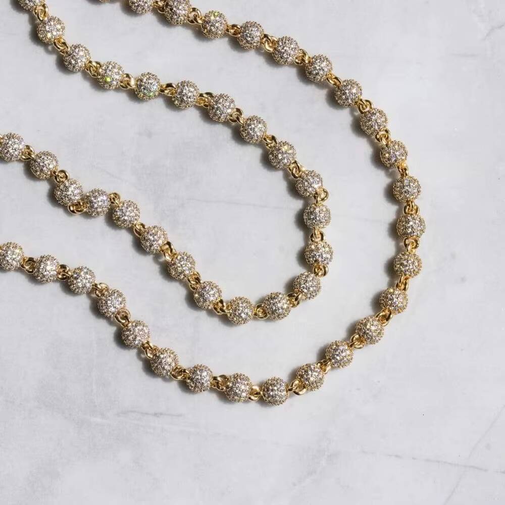 Custom Hip Hop Necklace Iced Out Shining 4mm Diamond S925 Silver Ball Beads Chain Moissanite