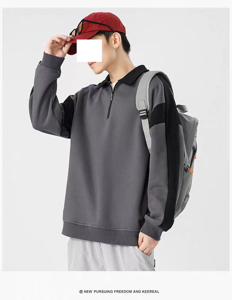 Polo Collar Long Sleeve T-shirt Men American Style Designer Sweater Half-zip Turn-down Collar Men's Sweatshirt Spring Autumn Casual Inner Wear To