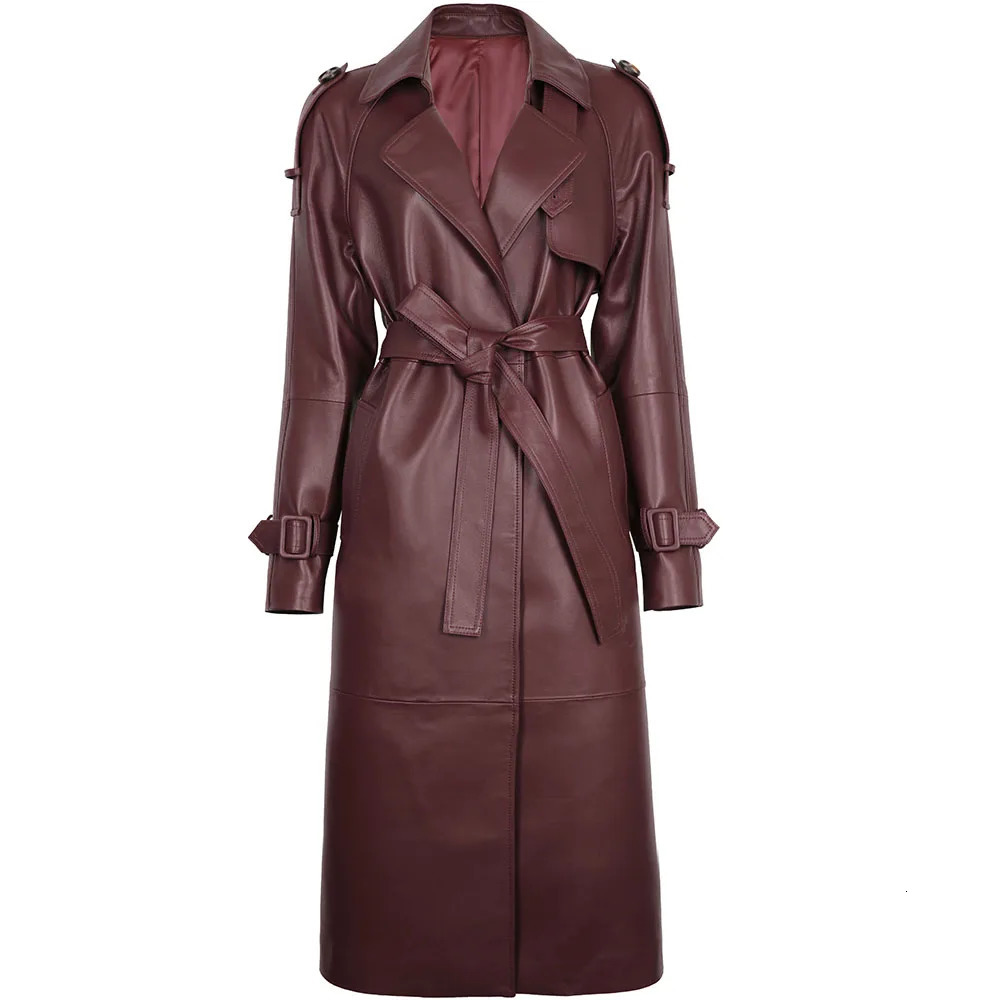 YOLOAgain High Quality Real Leather Trench Coat Women Genuine Jacket Windbreak Female 251027