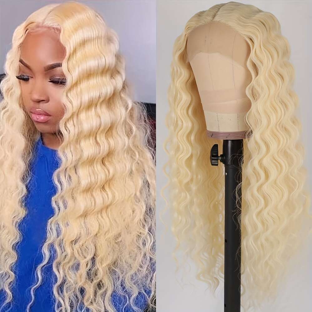 Stunning Dark Blue Loose Curly Front Wig For Women - Pre-Plucked, Glueless, Heat Resistant Synthetic Hair, 180% Density, 13*4*1 Lace Coverage, Versati