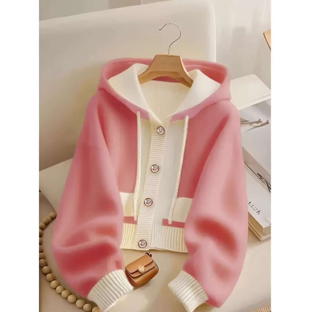 Women's Cozy Color-Block - Oversized Cardigan With Details, White & Yellow, Fall/Winter Layering Piece, Casual Winter Wear Button Detail | Constr