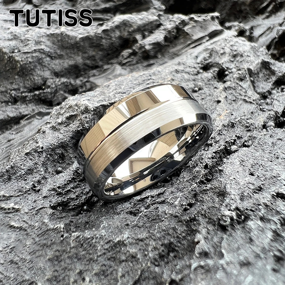 TUTISS Classic Jewelry 6MM 8MM Original Color Tungsten Wedding Band Ring Brushed Polished Grooved Beveled Comfort Fit 251023