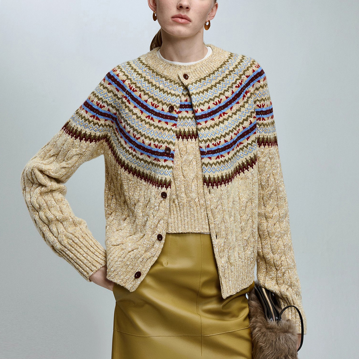 Designer's fashionable retro knitted wool cotton blended fancy yarn open top wool vest
