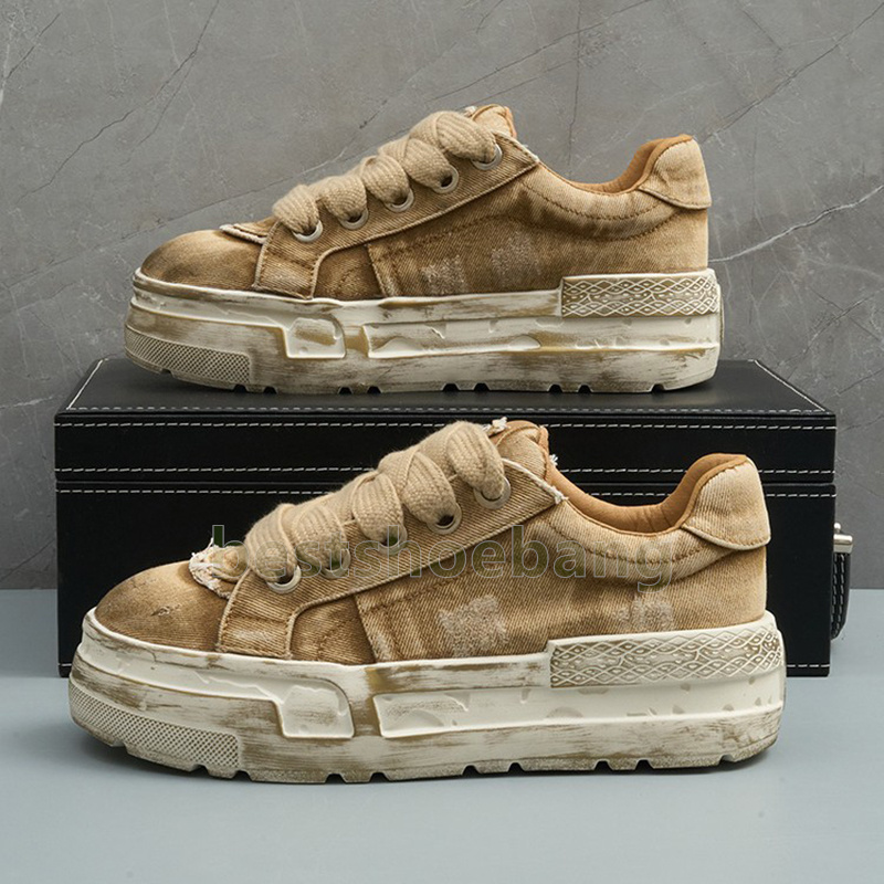 versatile mens trainers washed denim running shoes trendy camel blue black sports platform comfort non-slip daily sneakers size 39-47