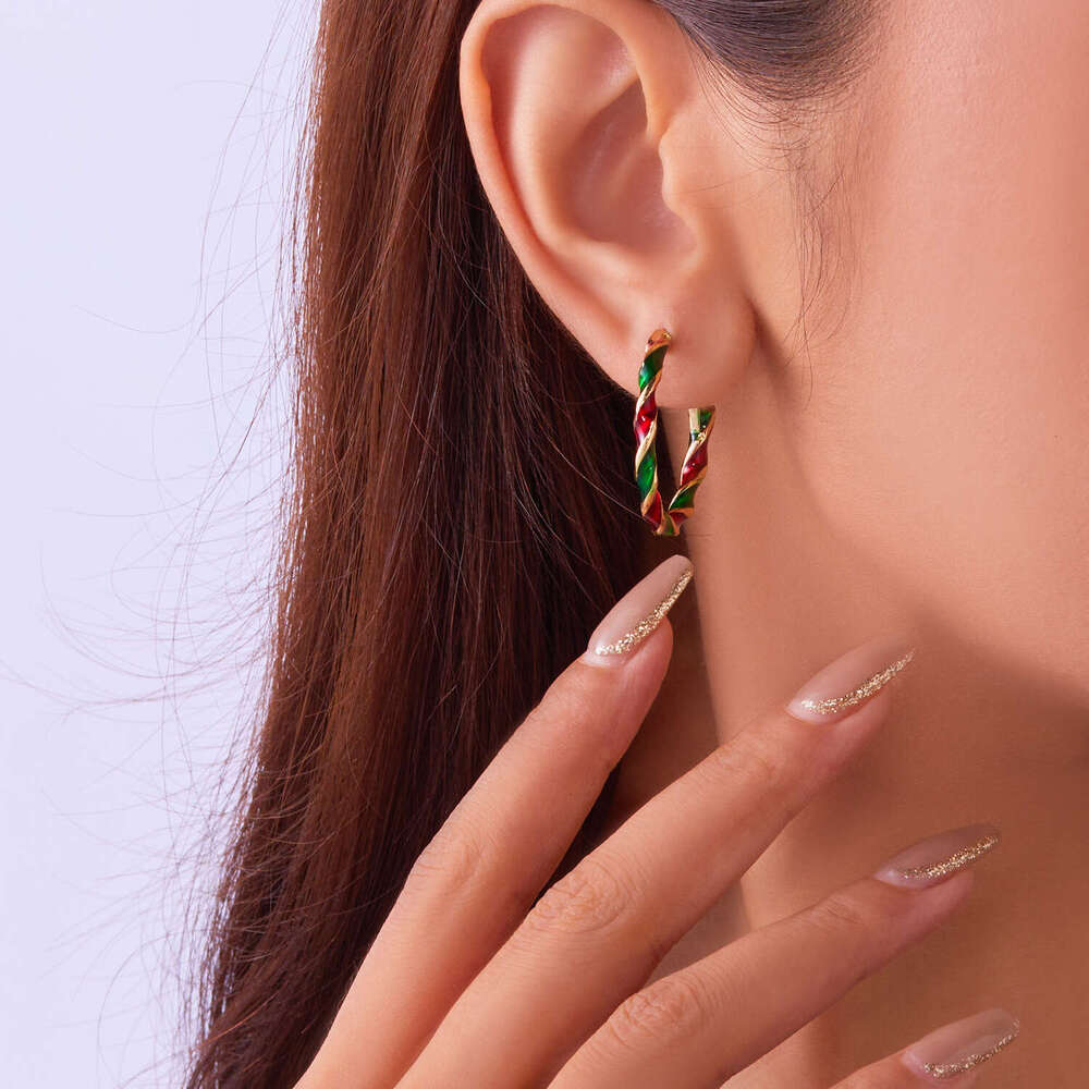 Exaggerated and Stylish Christmas Colorful Spiral Geometric Hoop Earrings