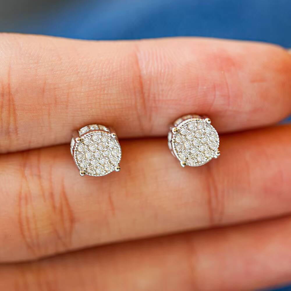 Hiphop Style 925 Sterling Silver Round Moissanite DColor Earrings for Men and Women Fashionable Popular Jewelry