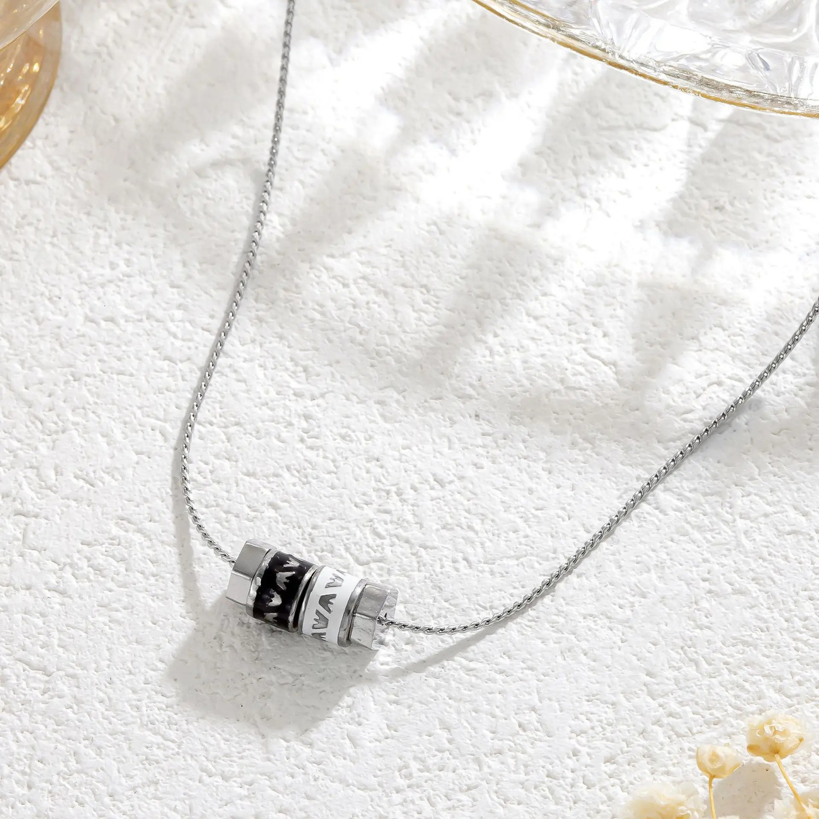 Stainless Steel Dropping Oil Lucky Beads Pendant Necklace For Women Gold Color Trendy Clavicle Chain Jewelry Wedding Gifts 251020