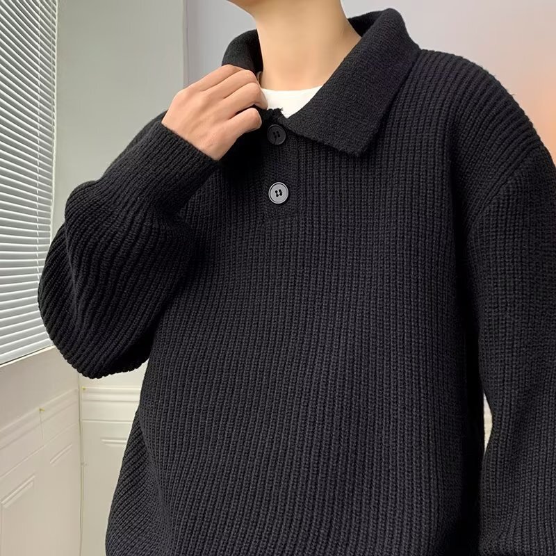 Lazy Style Polo Collar Sweater For Designer Sweater Men American Style Coffee Color High-end Oversize Knitted Innerwear