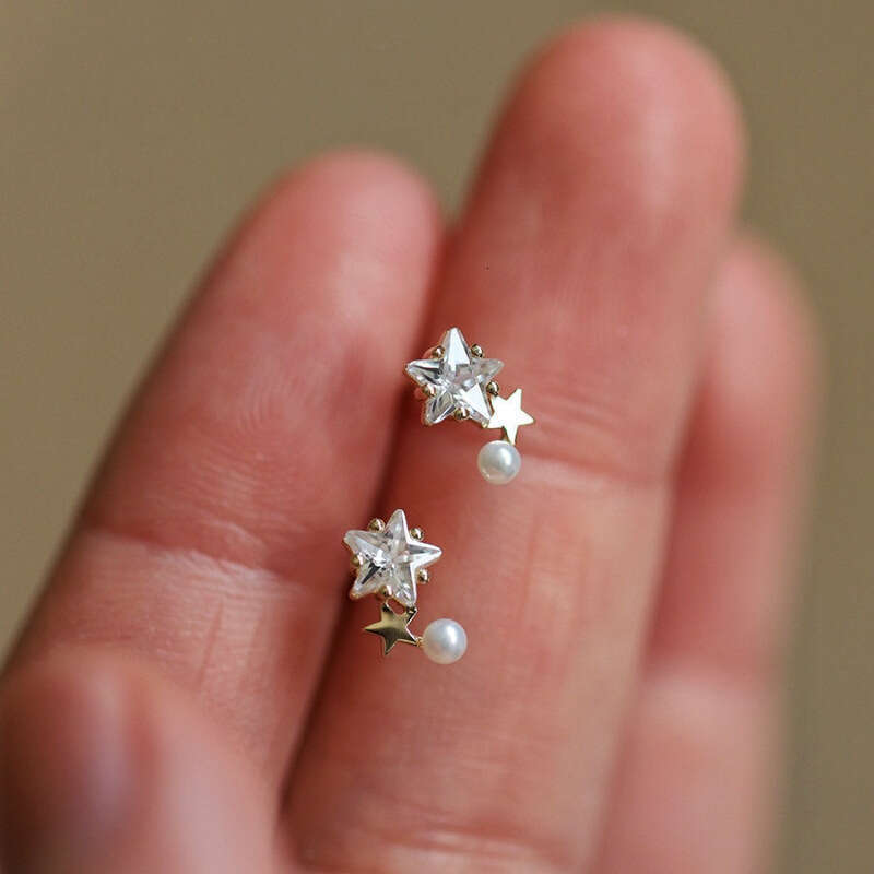 Earrings Designer luxury earring Pure silver 14K Gold Plated Small Star Shell Pearl Cute Curved Mini Earrings for Women Ins