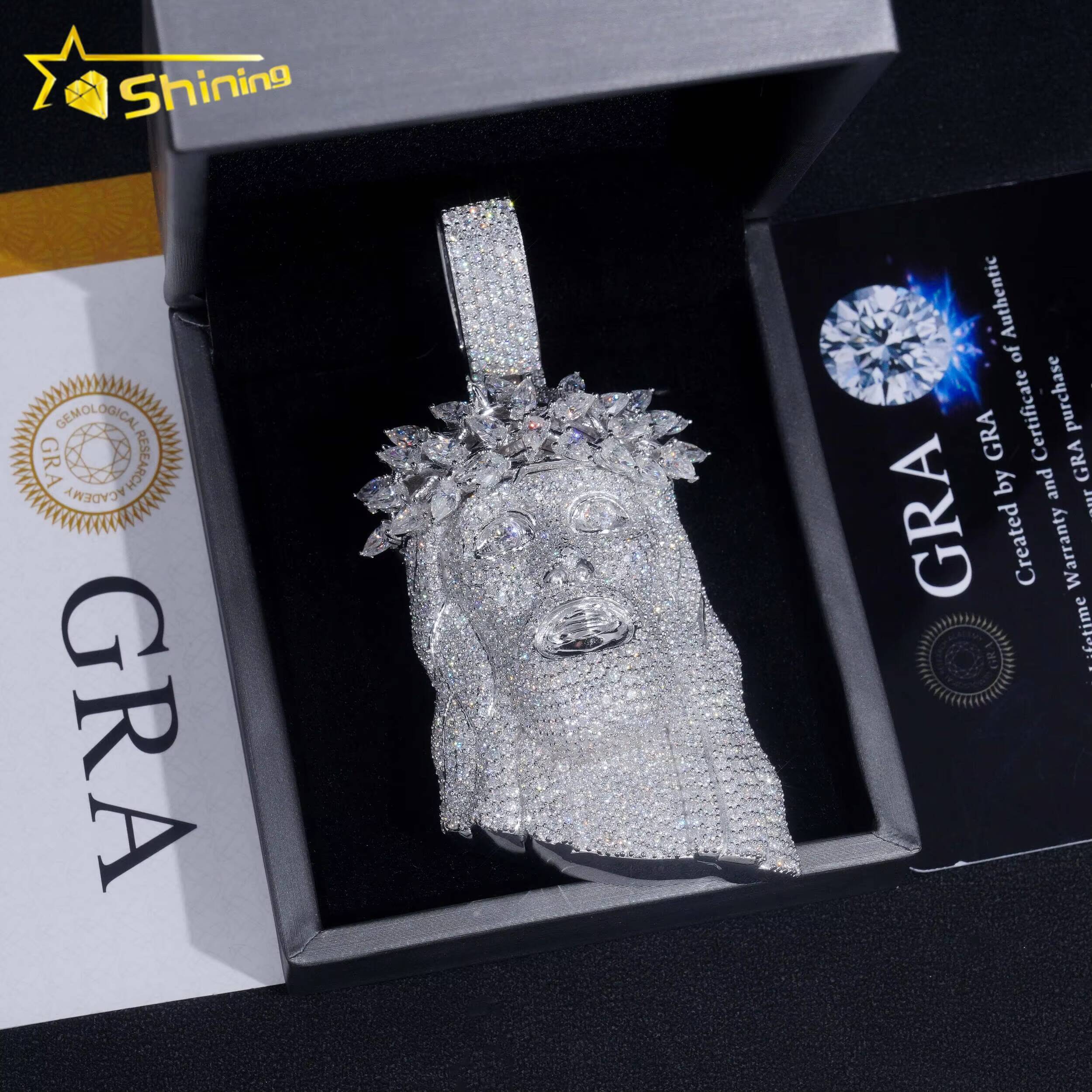 Custom Luxury 925 Sterling Silver Jesus Head Design Wholesale Price Vvs Lab Moissanite Diamond Iced Out Pendant