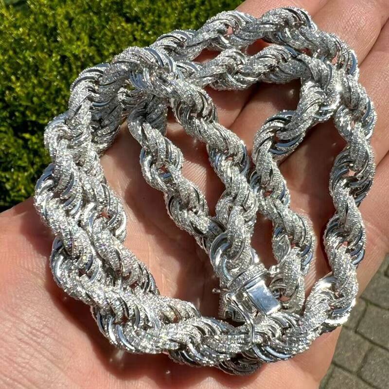 Twisted Moissanite Rope Chain for Men Custom Hip Hop Iced Silver 925 9mm Thickness Silver Jewelry Necklaces CHRISTIAN Hiphop