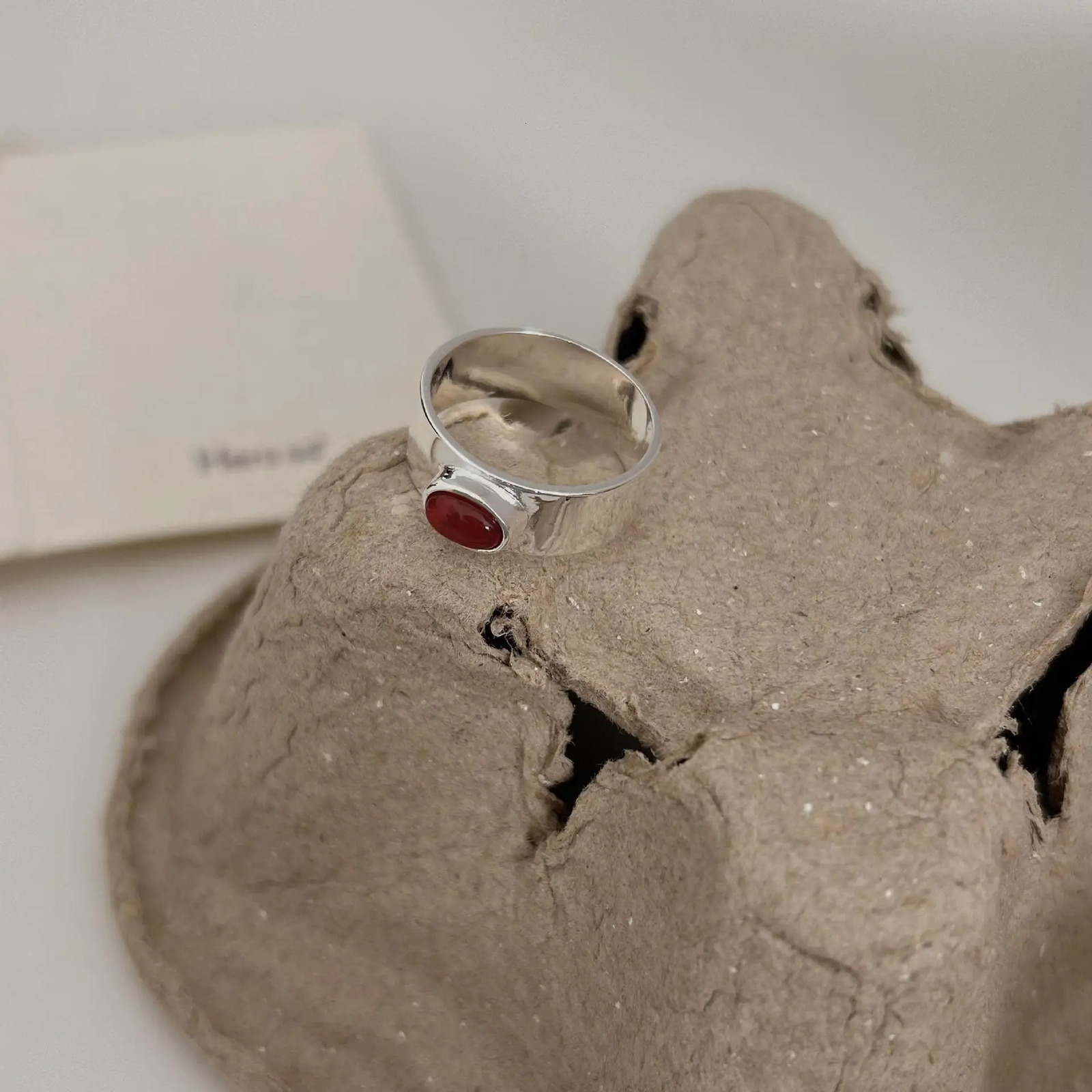 SHANICE S925 Sterling Silver Irregular Red Agate Ring for Womens Minimalist Instagram Style Heavy Industry Closed Desig 251023