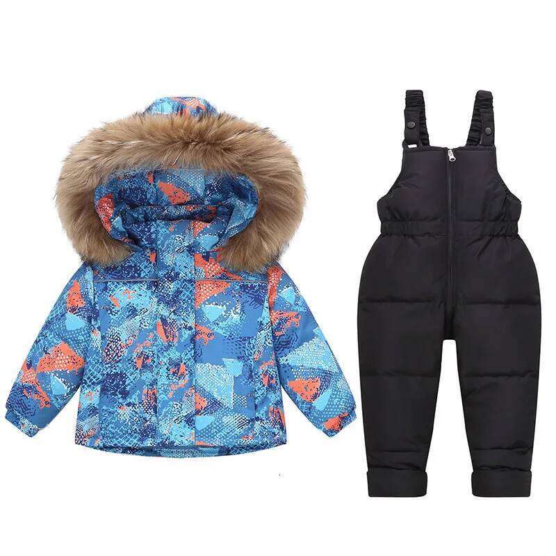 Children Boys Winter 2Pcs Clothes Set Real Fur Baby Girl Down Jacket Toddler Boy Jumpsuit 1-5 Years Kids Outerwear