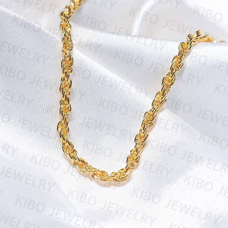 Fast Delivery 2mm to 3mm Gold Rope Chain Hip Hop Style Shine Brightly Real 18K Solid Gold Cord Chain Necklace