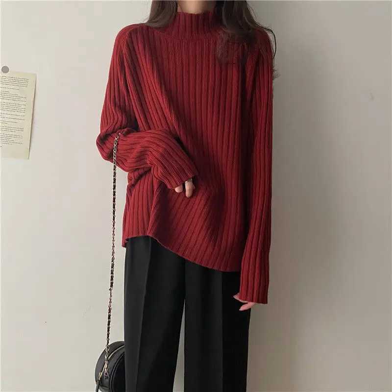 2025 Multicolor Turtleneck Knitted Sweater Women New Long Sleeved Loose Pullover Sweaters Autumn Winter FashionT251027