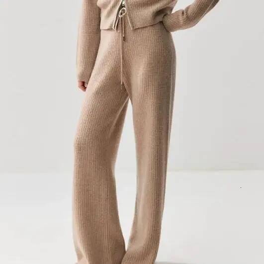 Old Qian Feng Cashmere Suit Women Hooded Loose Cardigan Wide-Leg Pants Autumn And Winter Thick Knitted Coat