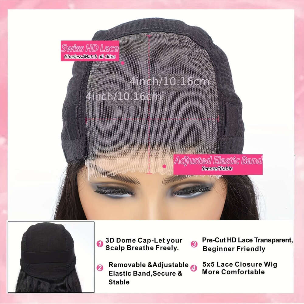 Throw On Go Wigs Human - Pre Plucked & Cut 4X4 HD Lace Closure Curly Wave Bob Wig No Glue Needed, Adjustable Anti-Slip Cap 150% Density Brazilian Virg