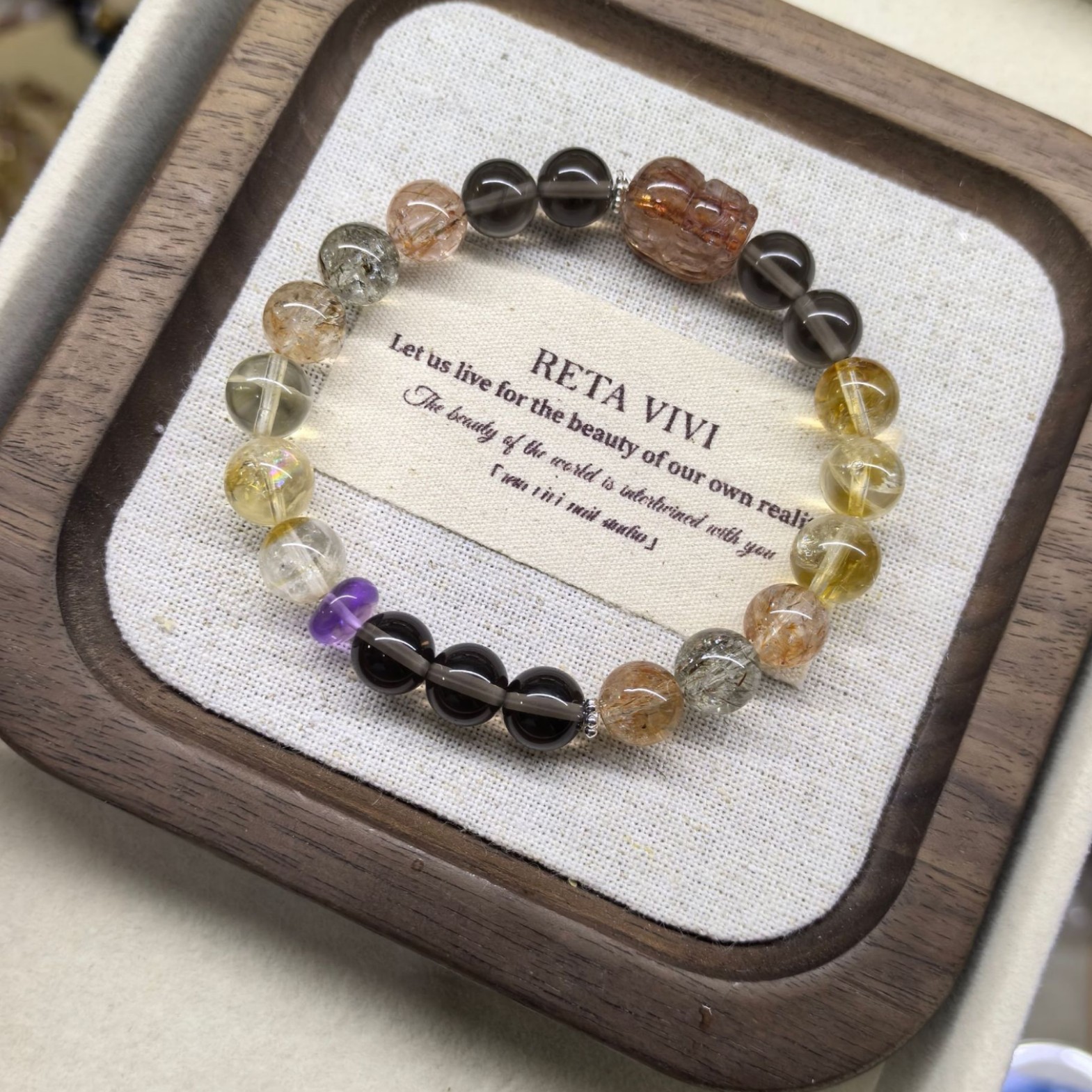 Natural Yellow Crystal Black Gold Pi Yao Charm Money-Bestowing Bracelet