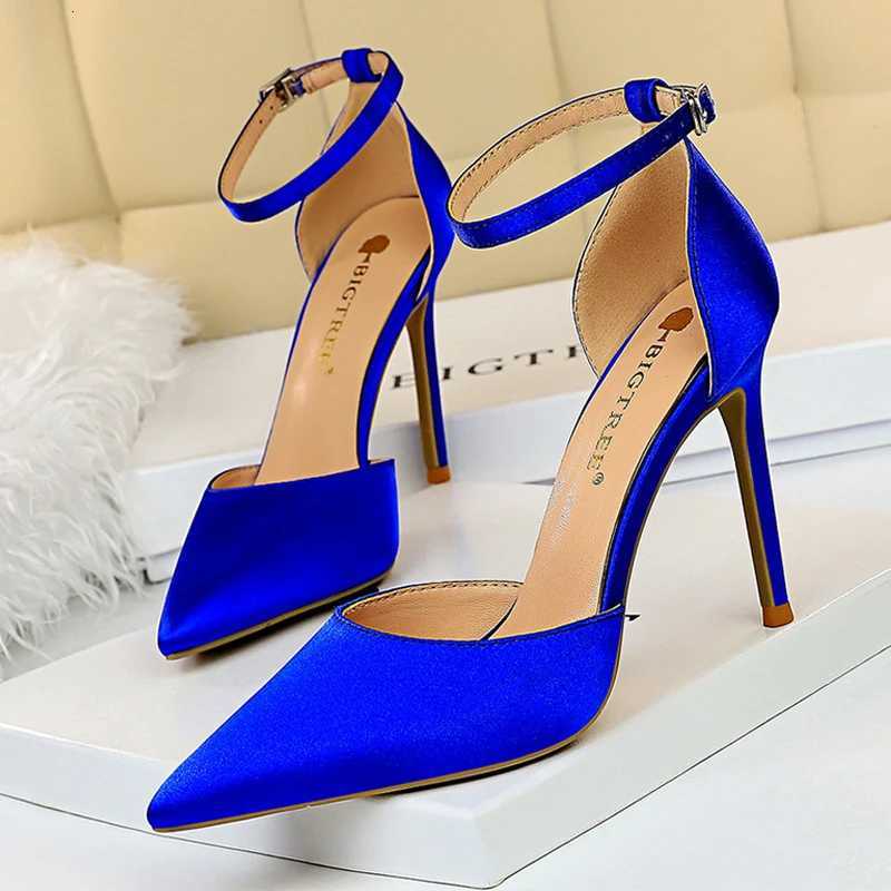 BIGTREE Shoes Satin With Shallow Pointed Women Pumps Buckle High Heels Female Shoes Stiletto Heels Sandals Sexy Party ShoesXJ251027