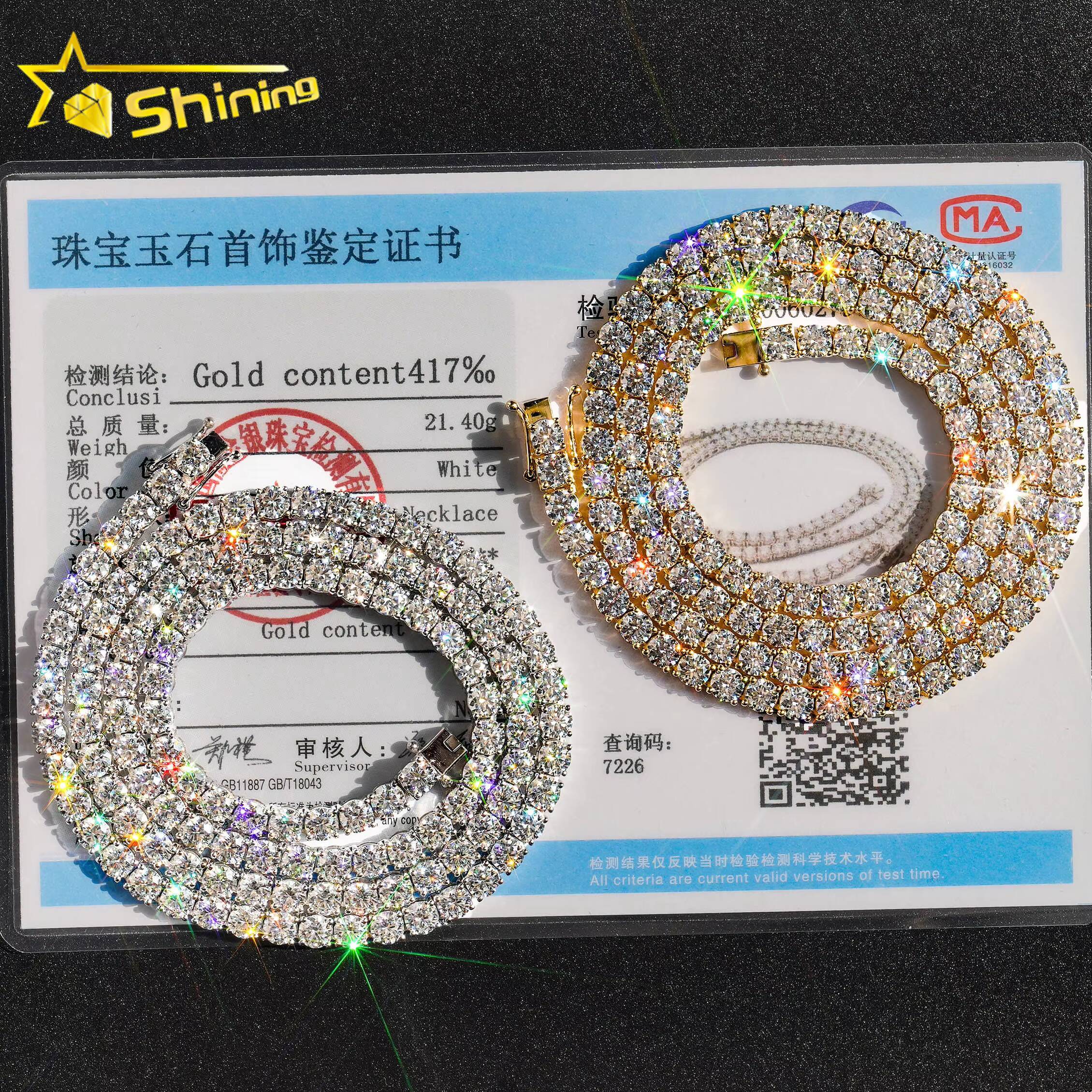 Direct Factory 3MM Custom Luxury 10K Real Solid Gold Hip Hop Lab Grown DiamondHPHT Tennis Chain Necklace