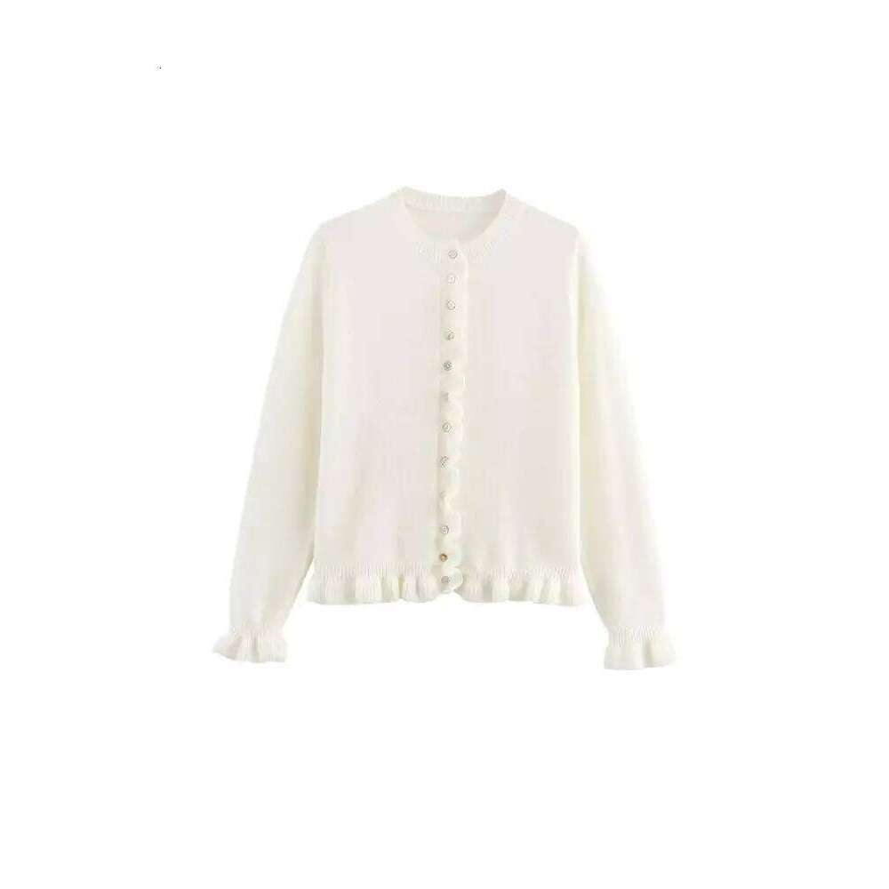 Women's Ruffled Knit Cardigan Sweater O-Neck Long Sleeve Chic Top With Front Buttons Fashion Outerwear Women Sweater Designer Sweater Women