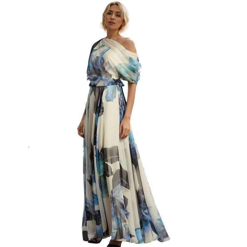 2025 Autumn New Bohemian Vacation Style Design Tie Lolita Flared Skirt Printed Dress