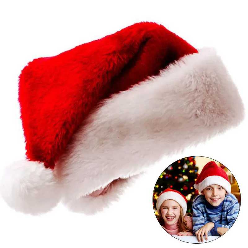 Plush Christmas Hat for Adult Kids Thickened Warm Santa Claus Red Xmas Hats Cap Merry Christmas New Year Party DecorationW251027