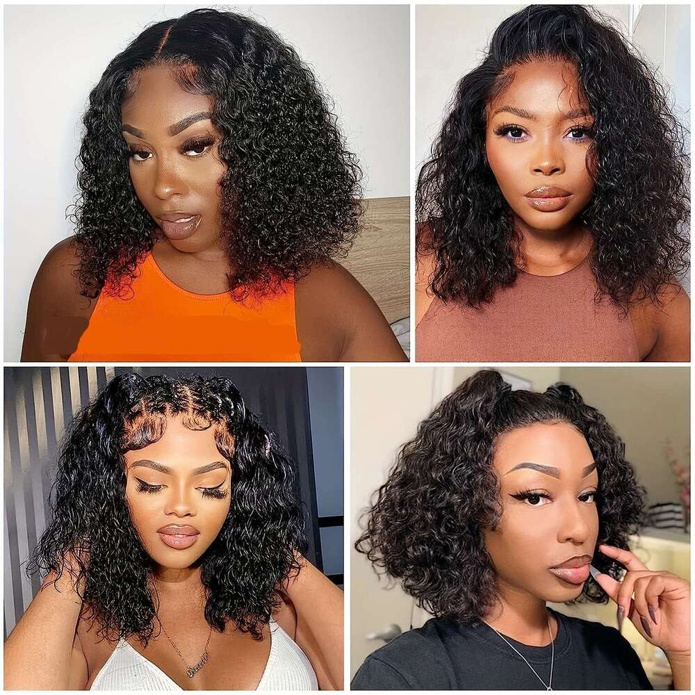 Throw On Go Wigs Human - Pre Plucked & Cut 4X4 HD Lace Closure Curly Wave Bob Wig No Glue Needed, Adjustable Anti-Slip Cap 150% Density Brazilian Virg