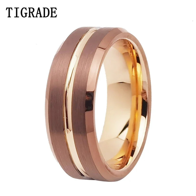 Tigrade 6mm 8mm Tungsten Rings for Men Women Rose Gold Color Groove Brushed Wedding Band Engagement Couple Ring Comfort 251023