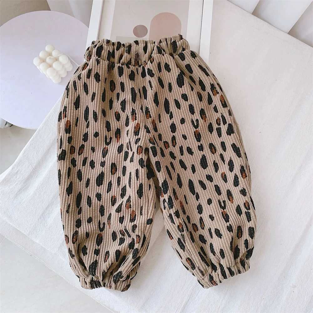 Autumn And Winter 2025 Girls Corduroy Casual Pants Leopard Print Floral Outerwear Trendy Pants For 80140CM Child Harlan PantsT251027