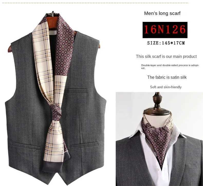 DoubSided Blue Polka Dot Long Neckerchi Men British Vintage Suit Shirt Collar Mouth Napkin Autumn Winter Trendy Thin ScarfW251027