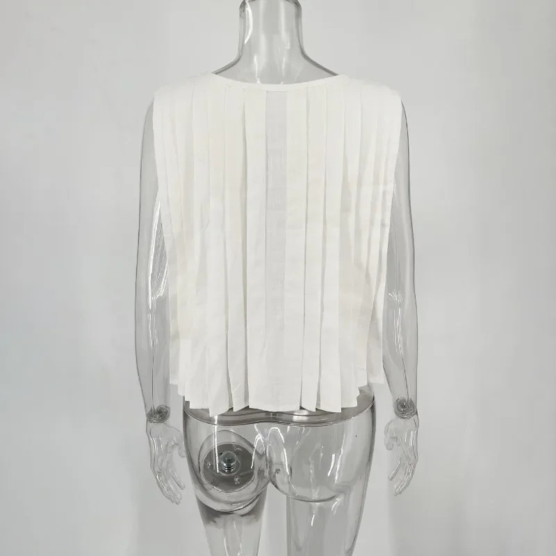 Trendix Solid Rib Bandage Sleeveless Vest For Women Hollow Out Patchwork Folds Slim Tank Tops Summer Fashion Sexy Lace Up Vest 251027