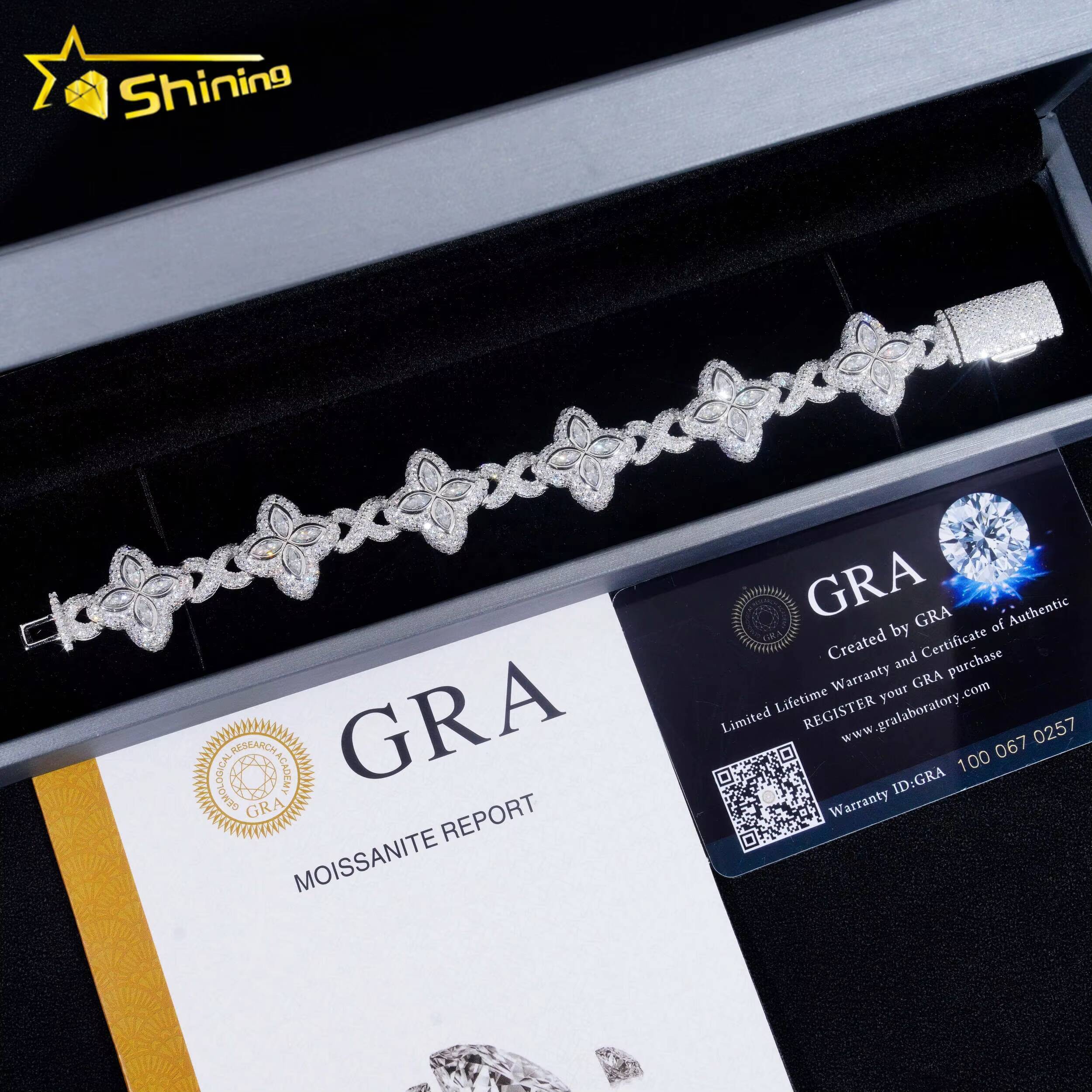 Hot Selling Hip Hop Style Rapper 925 Sterling Silver Men Infinity Cuban Link Moissanite Clover Bracelet