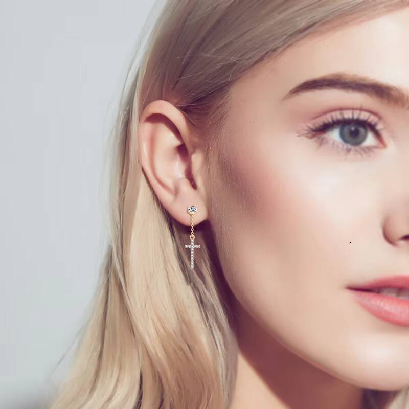 925 Sterling Silver Religion Earrings Bezel Set Round Cut 4mm 030ct Moissanite Tassel Chain Cross Drop Earrings