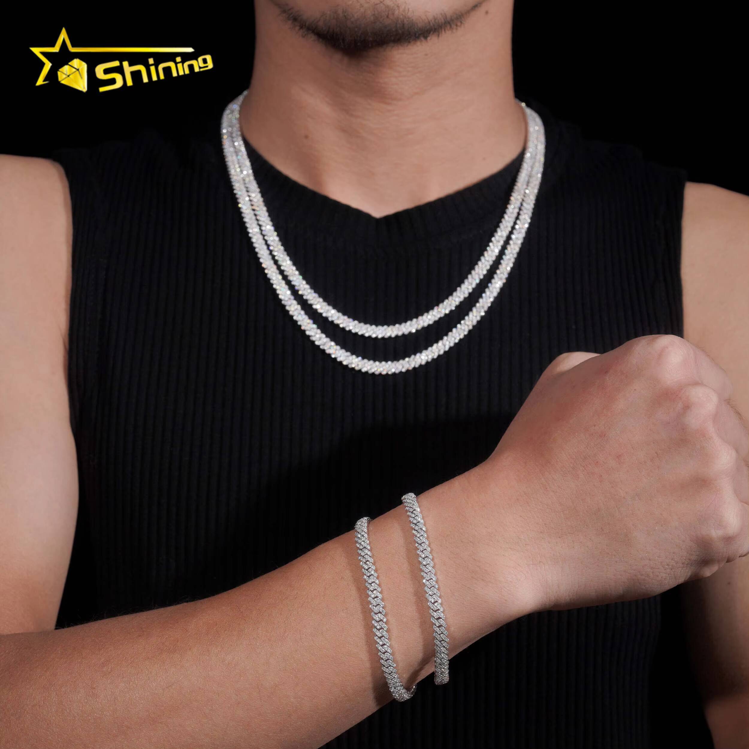 Hot Sale RTS Cuban Chain 5mm ONE ROW Moissanite Pass Diamond Tester 925 Silver Gold Plated Cuban Link Chain Fine Jewelry