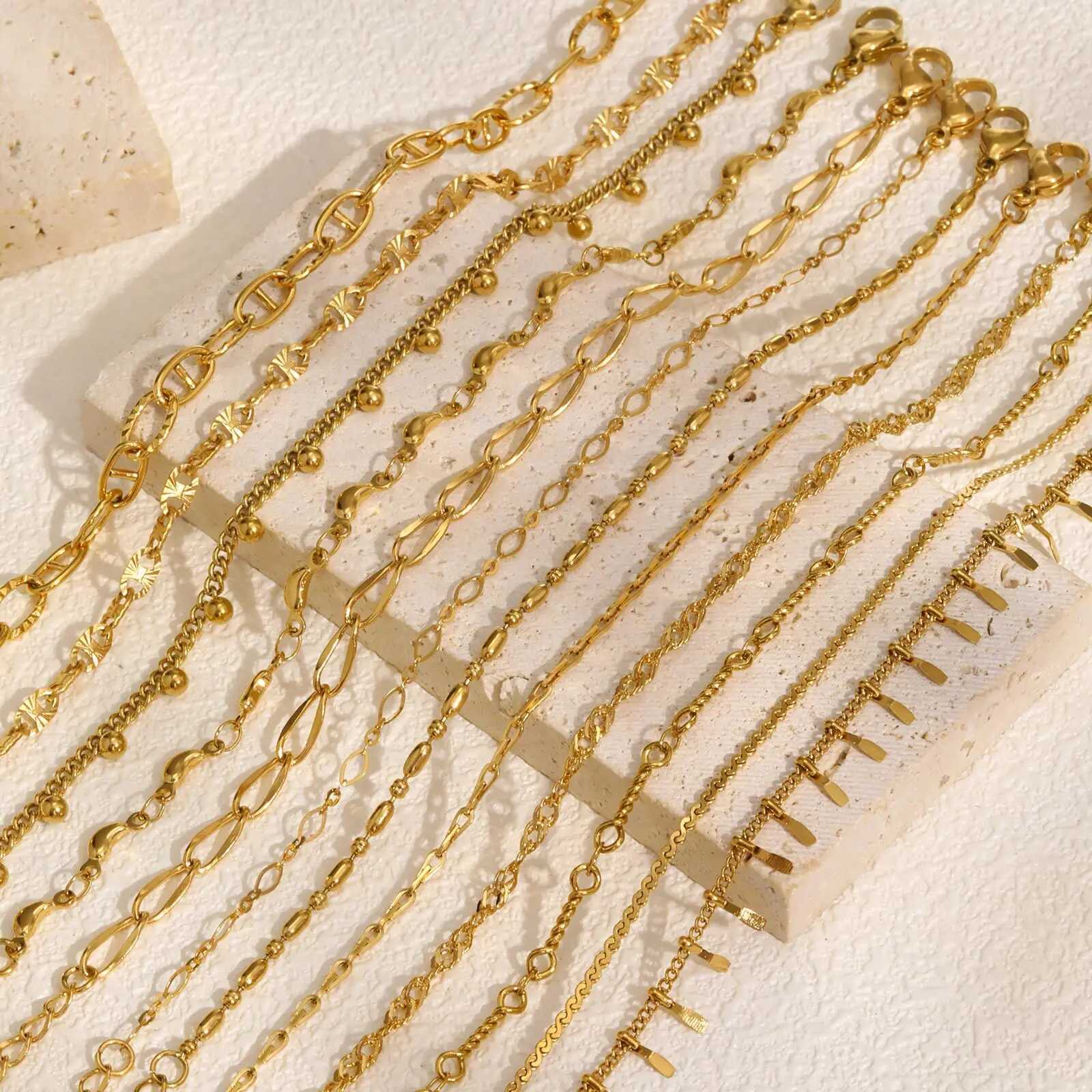 Gold Plated Link Bracet for Wen Stainss Steel Stackab Chain Wristband Adjustab Waterproof JewelryW251027