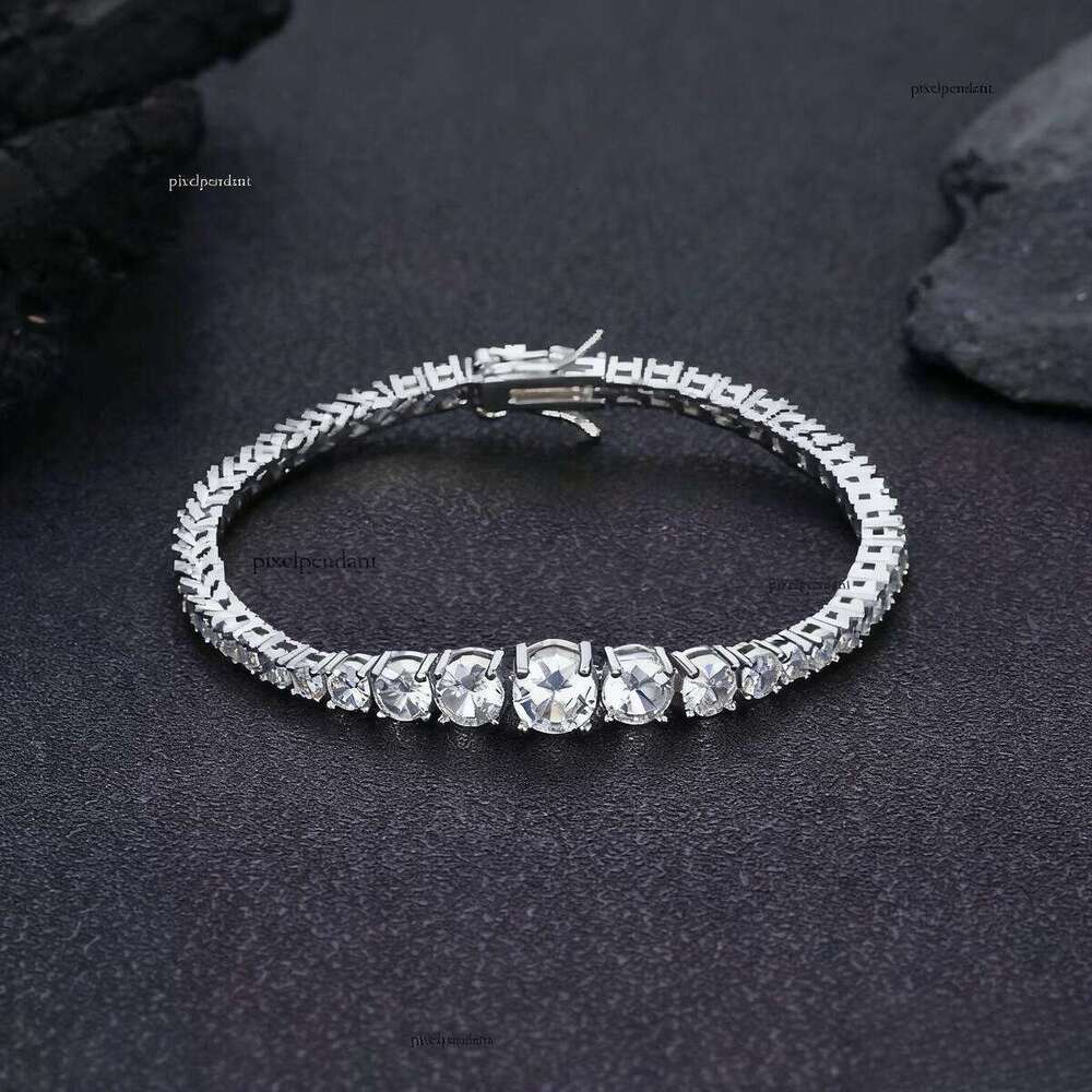 Moissanite New Style Hiphop 3mm-7mm Bling MoissaniteStone Sier Plated Gradient Size Tennis Chain Necklace for Women Jewelry