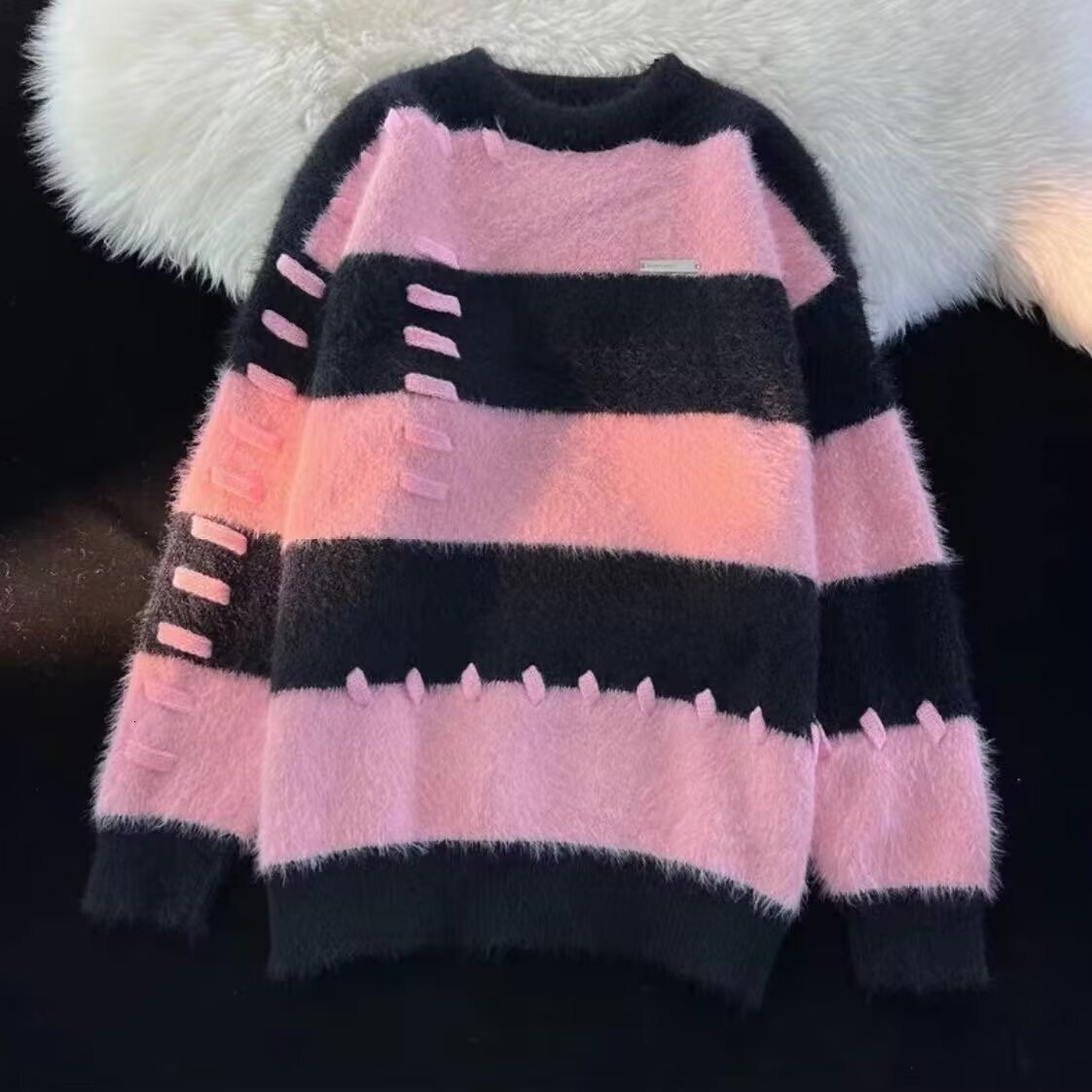 Autumn Winter Designer Sweater Striped Crew Neck Mink Velvet Sweater Men Women Ins Trend Lazy College Style Couple Knitted Sweater