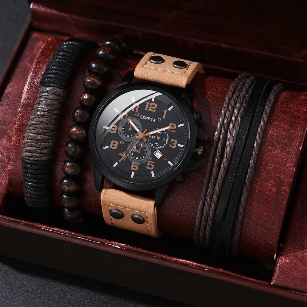 41Pcs Set Luxury Watches Men Sports Watch Leather Band Watches Bracelet Set Mens Business Quartz Wrist Watch Clock no BoxT251027