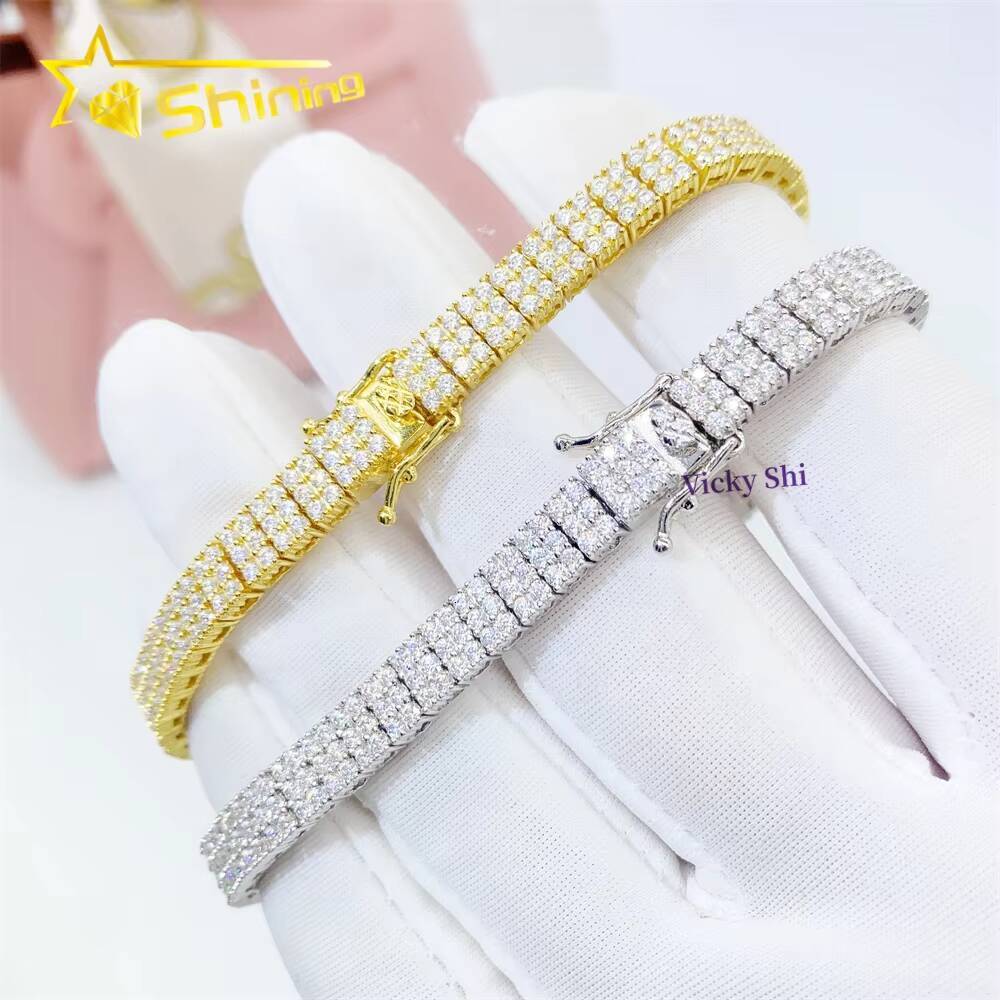 Fine Jewelry Moissanite Bracelet Pass Diamond Tester 925 Silver Iced Out 3 Rows Moissanite Diamond Tennis Bracelet