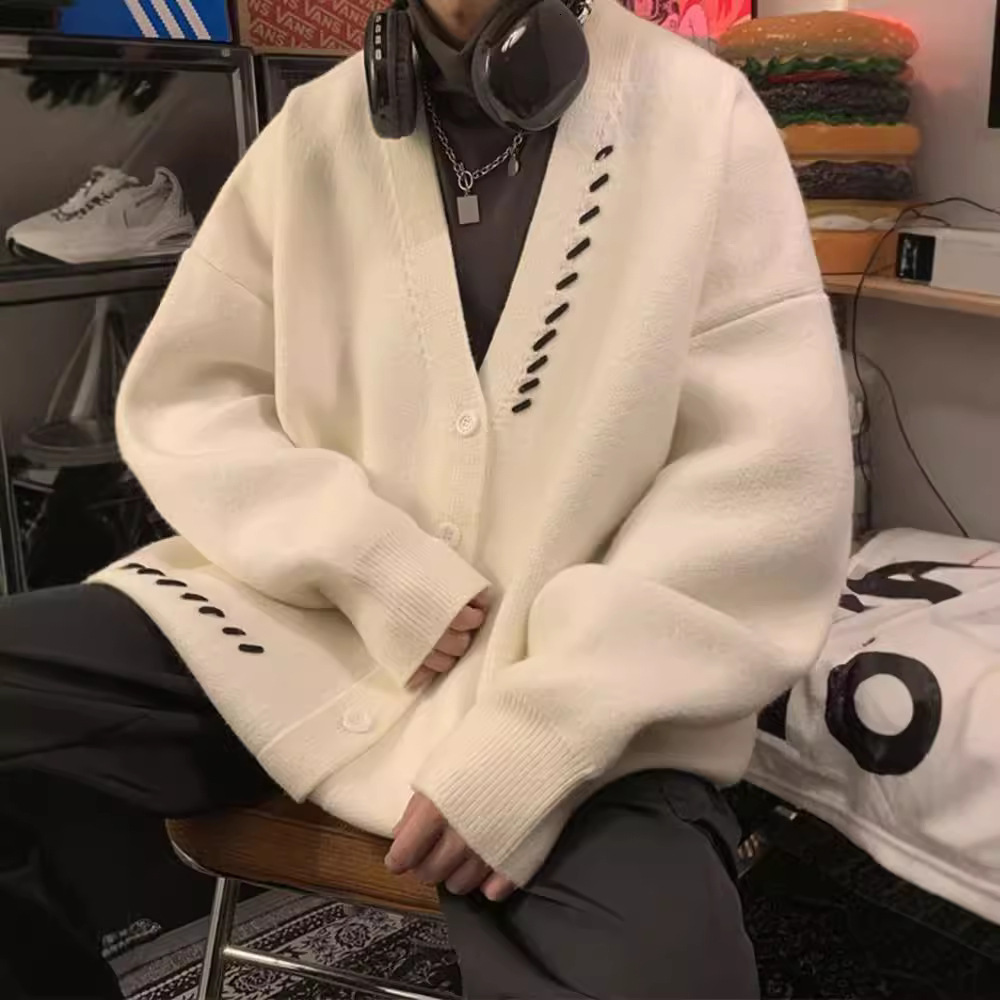 Men's Autumn Designer Sweater Cardigan Knitted Sweater Trendy Brand Cool High-end Feel Plus Size Lazy College Style Jacket