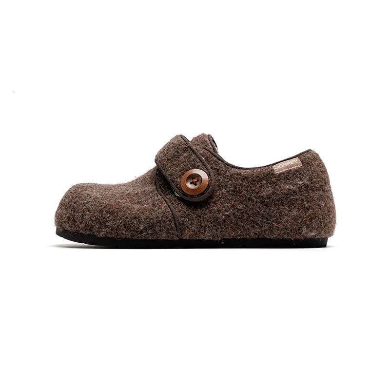 Brown Lamb Wool for Autumn and Winter 2025 New Style Fleece-Lined Warm Cotton Shoes Flat Loafers