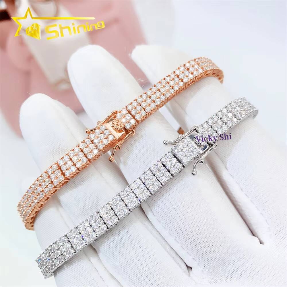 Fine Jewelry Moissanite Bracelet Pass Diamond Tester 925 Silver Iced Out 3 Rows Moissanite Diamond Tennis Bracelet