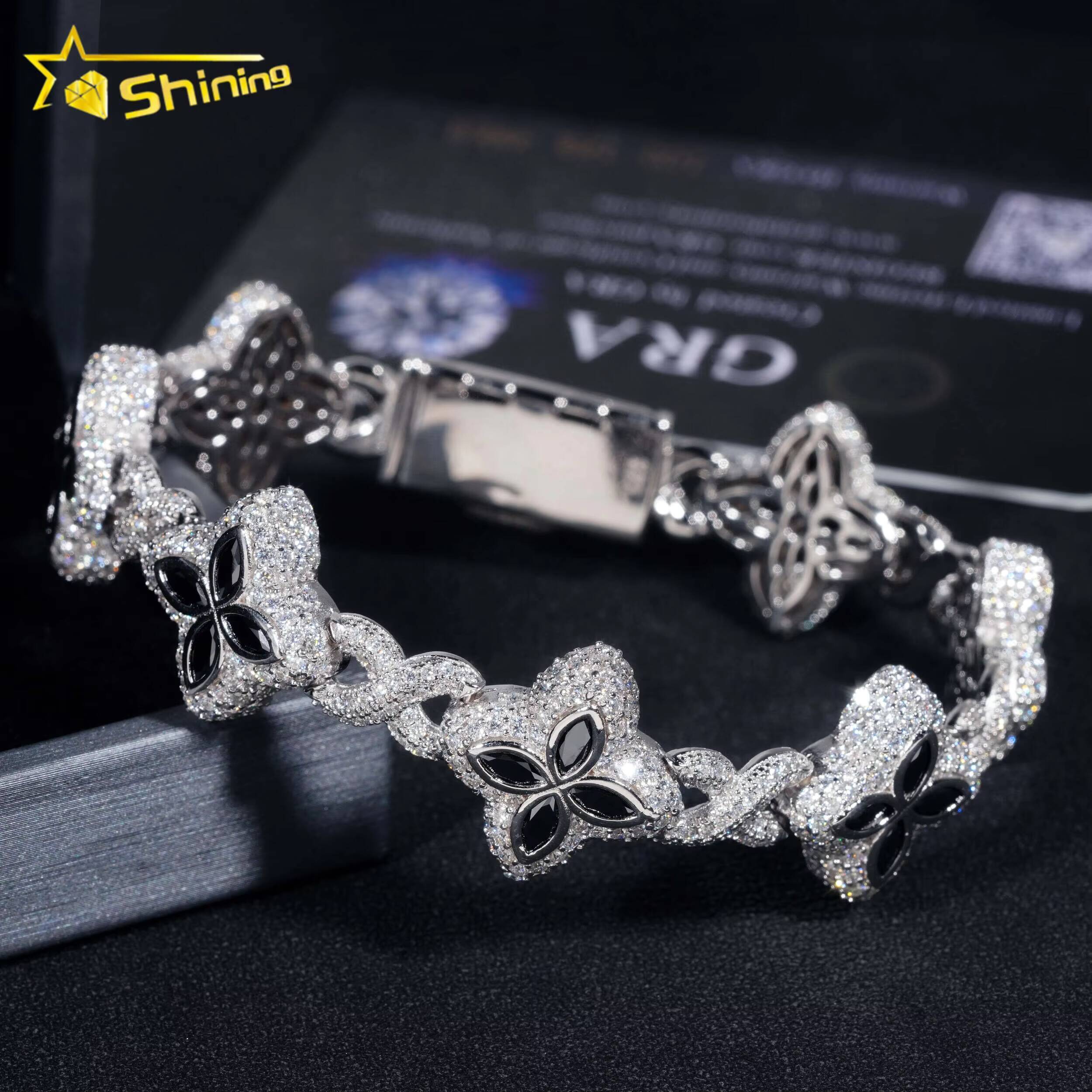 2024 New Arrivals Fashion Fine Jewelry 925 Sterling Silver Vvs Moissanite Diamond Four Leaf Clover Tennis Bracelet