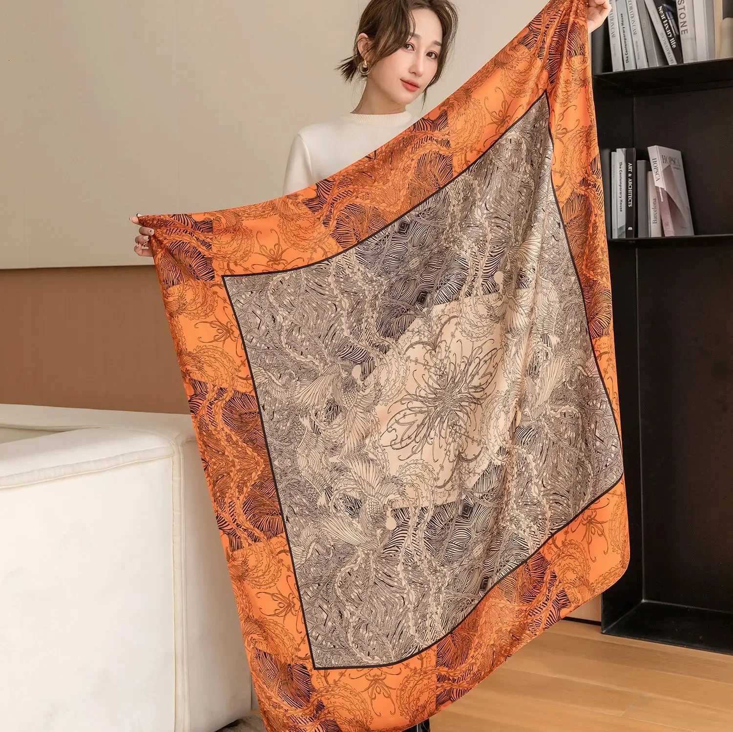 Luxury Horse Print Square Scarf Vintage Silklike Satin Shawl Scarf Wen Windproof Outdoor Wrap 110110cmW251027