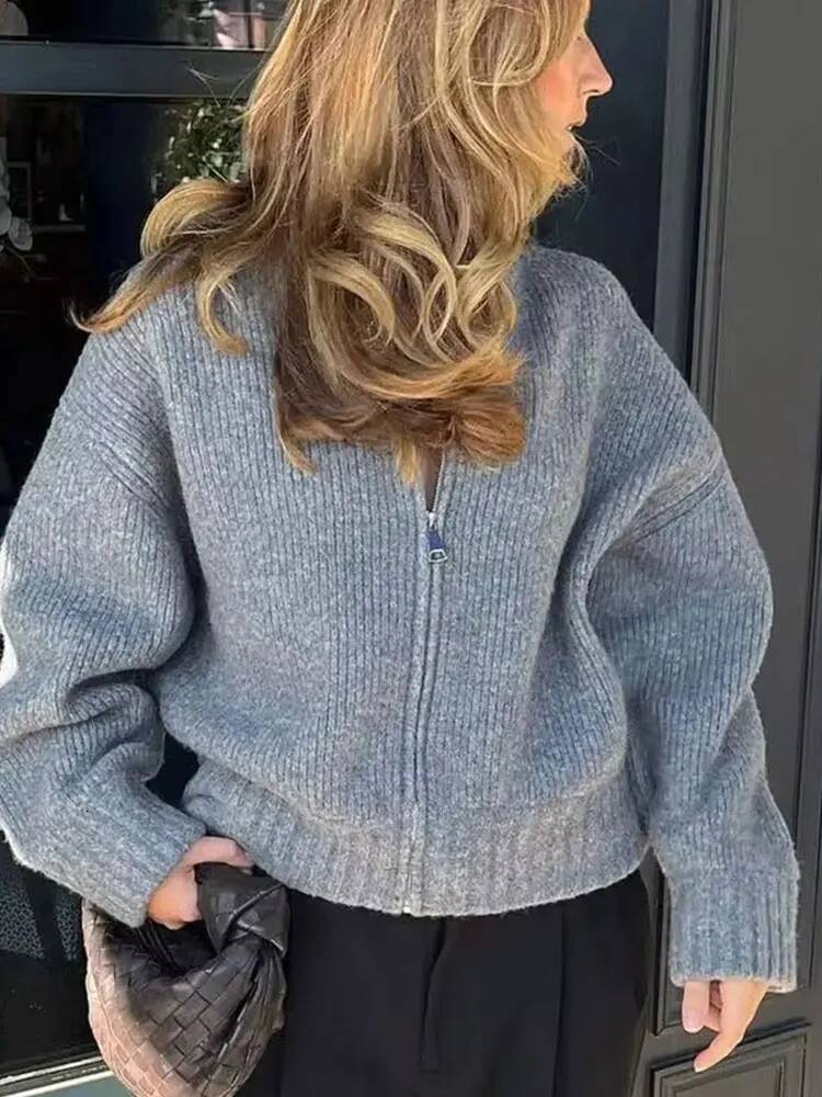 winter jacket women HH Women Vintage Solid Color Coat Long Sleeve Round Neck Jacket Spring Female Casual Zipper Sweater Coats