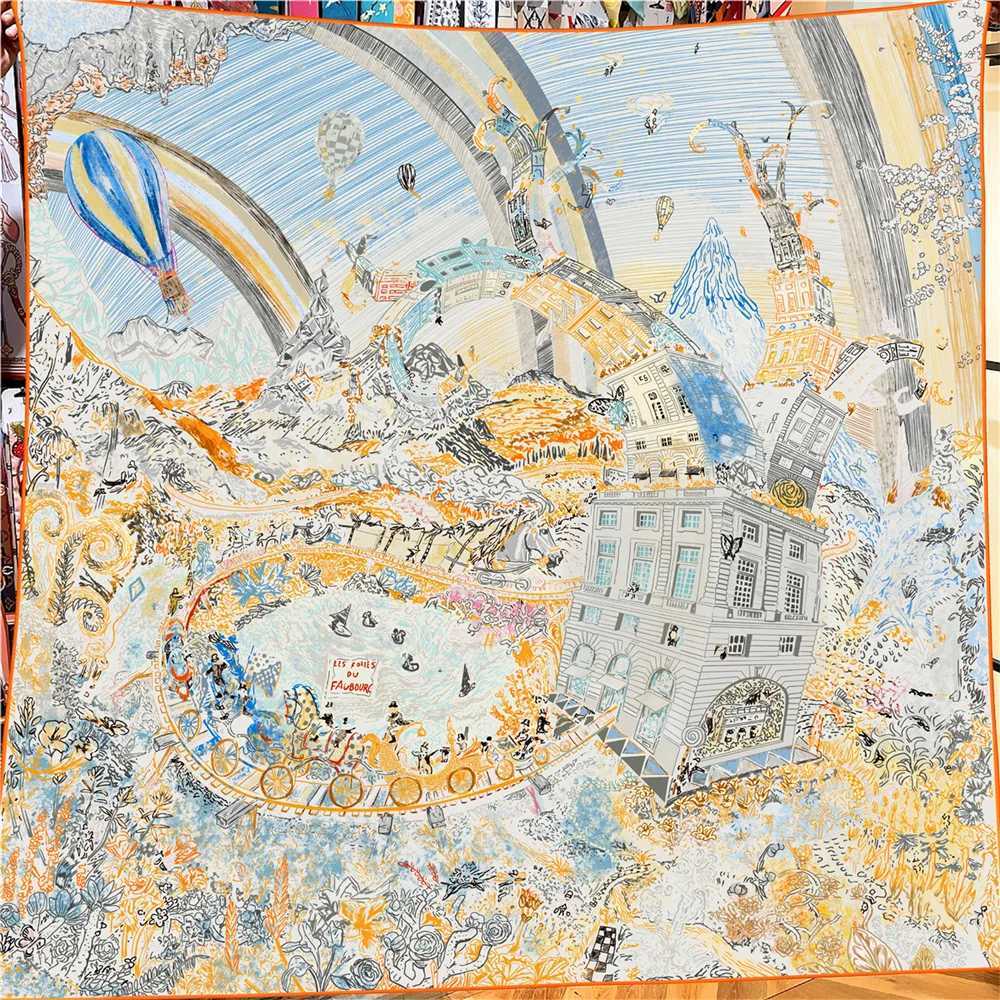 POBING 30 Silk 70 Cashmere Scarf Wen Hand Rold Ocean City Print Square Scarves Wraps Bandana Big Hijabs Fa FoardW251027