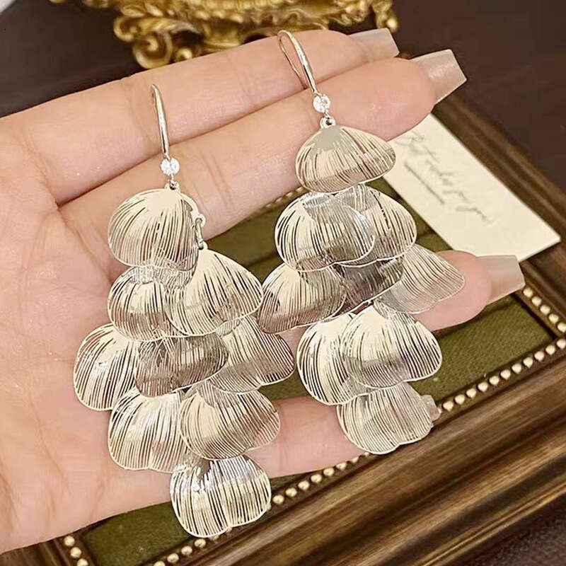 Hollow Leaf Tassel Pendant New Style Personality Exaggerated Earrings for Women with Unique Design and Niche Temperament Ear Hooks