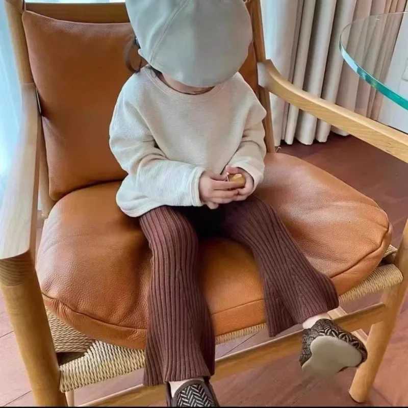 Children Clothing 2023 New Spring and Autumn Pants Girl Knitted Bell Bottoms Korean Style Baby Solid Color Wool Elastic LeggingsT251027